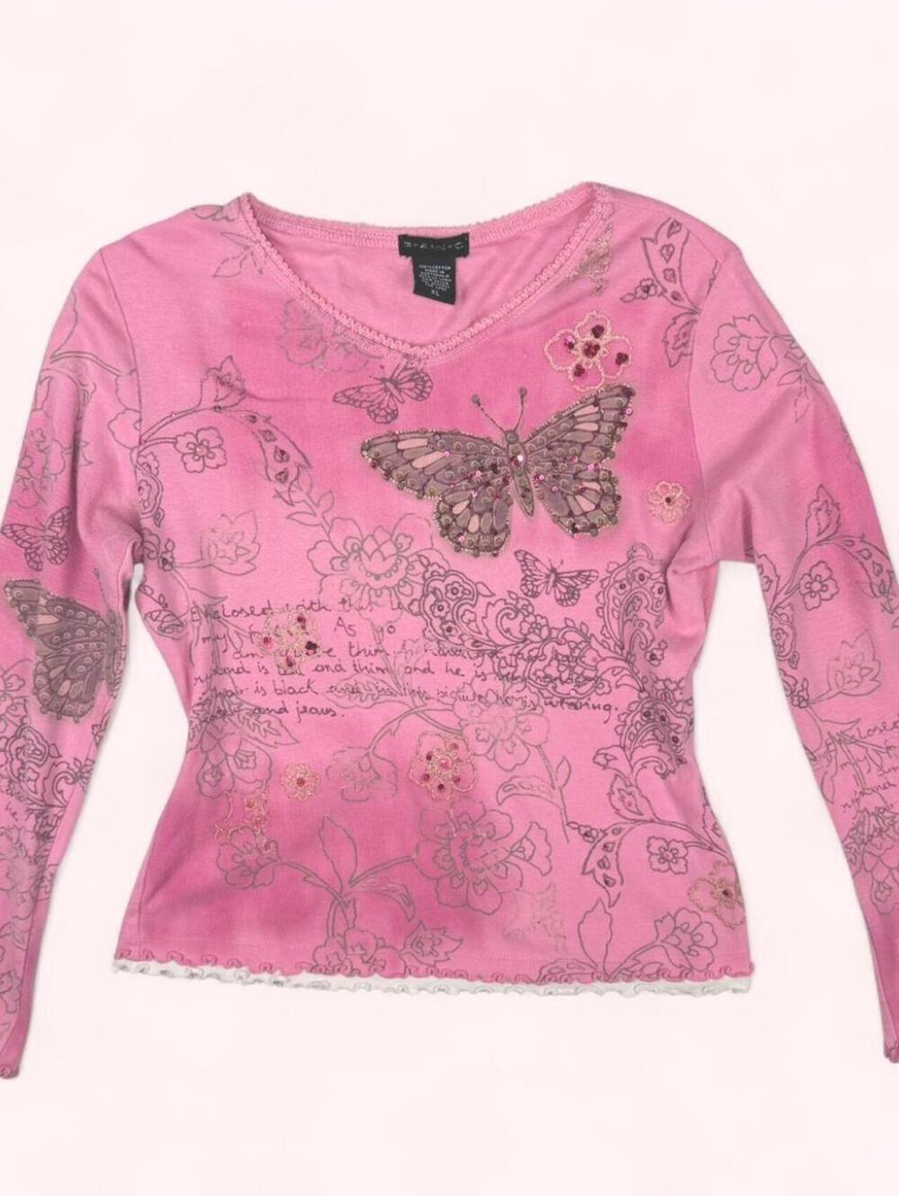 Fang Y2K Pink Butterfly Top